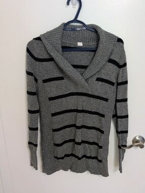 Old Navy Gray and Black Striped Shawl Collar Sweater